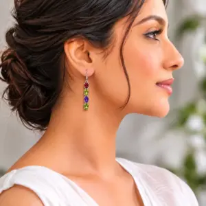 Silver Four Stone Drop Earrings TJ-EP-0039 Detail View - 925 Silver - Ridhi LK