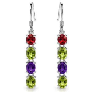 Silver Four Stone Drop Earrings TJ-EP-0039 - 925 Sterling Silver - Ridhi Studio