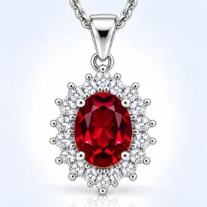 Silver Garnet & CZ Gemstone Pendant TJ-PP-0016 - 925 Silver - Ridhi Studio