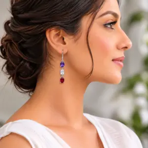 Garnet Amethyst Cubic Zirconia Earrings TJ-EP-0053 Detail View - 925 Silver - Ridhi LK