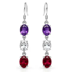 Silver Garnet Amethyst CZ Dangle Earrings TJ-EP-0053 - 925 Silver - Ridhi Studio