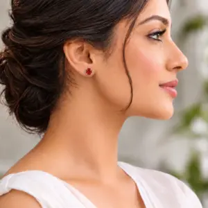 Silver Garnet Stud Earrings TJ-EP-0007 Detail View - 925 Silver - Ridhi LK