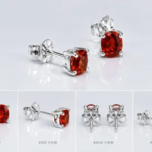 Silver Red Garnet Earrings TJ-EP-0007 Handcrafted Studs - Silver Jewelry Sri Lanka