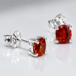 Silver Garnet Stud Earrings TJ-EP-0007 - 925 Sterling Silver - Ridhi Design Studio