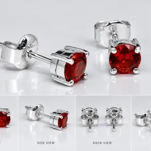 Silver Garnet Earrings TJ-EP-0008 Solitaire Studs - Handcrafted Silver Sri Lanka