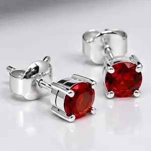 Silver Garnet Stud Earrings TJ-EP-0008 - 925 Sterling Silver - Ridhi Design Studio