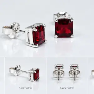 Dainty Silver Garnet Earrings TJ-EP-0009 - Handcrafted Silver Jewelry Sri Lanka