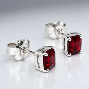 Silver Garnet Stud Earrings TJ-EP-0009 - 925 Sterling Silver - Ridhi Design Studio
