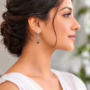 Silver Garnet Drop Earrings TJ-EP-0018 Detail View - 925 Silver - Ridhi LK