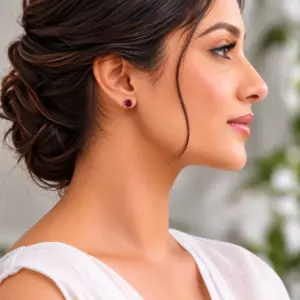 Silver Garnet Stud Earrings TJ-EP-0055 Detail View - 925 Silver - Ridhi LK