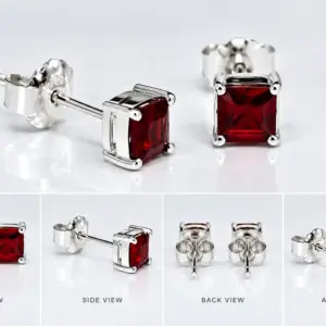 Natural Red Garnet Stud Earrings TJ-EP-0055 - Silver Jewelry Sri Lanka