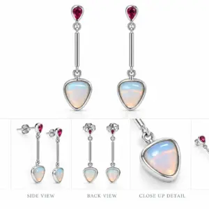 Two Stone Garnet Moonstone Drops TJ-EP-0027 - Handcrafted Silver Jewelry Sri Lanka