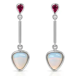 Silver Garnet & Moonstone Hanging Earrings TJ-EP-0027 - 925 Silver - Ridhi Studio