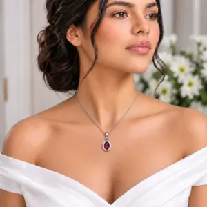 Silver Garnet Pendant TJ-PP-0003 Detail View - 925 Silver - Ridhi LK