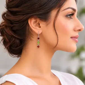 Silver Garnet & Peridot Earrings TJ-EP-0037 Detail View - 925 Silver - Ridhi LK