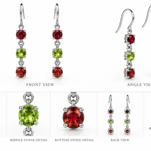 Two Stone Garnet Peridot Drops TJ-EP-0037 - Silver Jewelry Sri Lanka