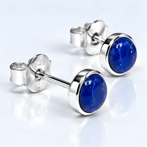 Silver Lapis Lazuli Stud Earrings TJ-EP-0051 - 925 Sterling Silver - Ridhi Studio