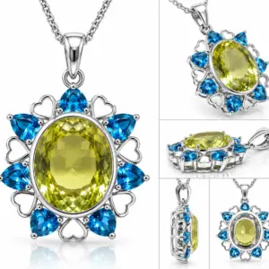 Two Tone Topaz Statement Pendant TJ-PP-0020 - Silver Jewelry Sri Lanka