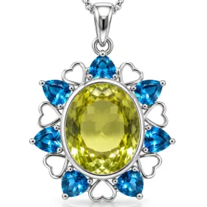 Silver Lemon & Blue Topaz Pendant TJ-PP-0020 - 925 Sterling Silver - Ridhi Studio