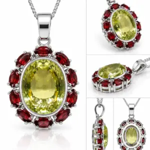 Two Tone Lemon Topaz Garnet Pendant TJ-PP-0013 - Silver Jewelry Sri Lanka