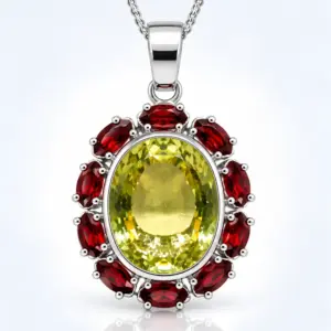 Silver Lemon Topaz & Garnet Pendant TJ-PP-0013 - 925 Sterling Silver - Ridhi Studio