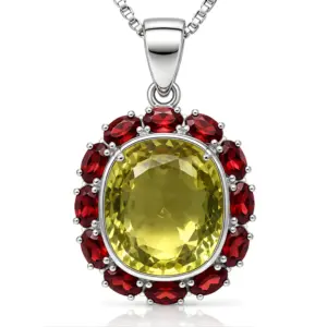 Lemon Topaz & Garnet Statement Pendant TJ-PP-0017 - 925 Silver - Ridhi Studio