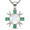 Silver Moonstone & Green Stone Pendant TJ-PP-0012 - 925 Silver - Ridhi Studio