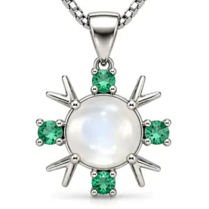 Silver Moonstone & Green Stone Pendant TJ-PP-0012 - 925 Silver - Ridhi Studio
