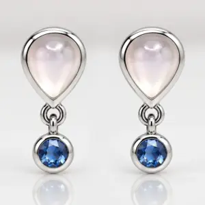 Silver Moonstone & Blue Stone Drop Earrings TJ-EP-0016 - 925 Silver - Ridhi Studio