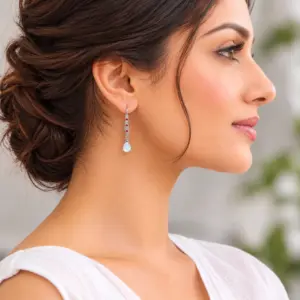 Silver Moonstone Drop Earrings TJ-EP-0036 Detail View - 925 Silver - Ridhi LK