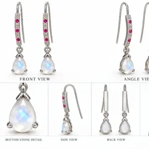 Natural Moonstone Drop Earrings TJ-EP-0036 - Silver Jewelry Sri Lanka