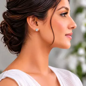 Silver Moonstone Stud Earrings TJ-EP-0049 Detail View - 925 Silver - Ridhi LK