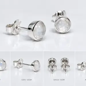 Natural Moonstone Cabochon Studs TJ-EP-0049 - Silver Jewelry Sri Lanka