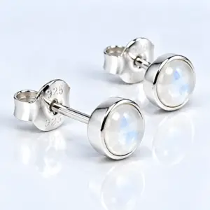 Silver Moonstone Stud Earrings TJ-EP-0049 - 925 Sterling Silver - Ridhi Studio