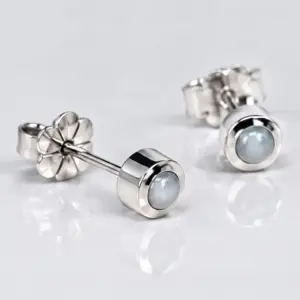 Silver Moonstone Stud Earrings TJ-EP-0004 - 925 Silver - Ridhi Studio