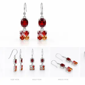 Natural Red Garnet Drop Earrings TJ-EP-0040 - Silver Jewelry Sri Lanka