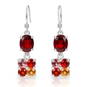 Silver Garnet Drop Earrings TJ-EP-0040 - 925 Sterling Silver - Ridhi Design Studio