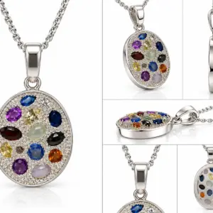 Colorful Cluster Gemstone Pendant TJ-PP-0007 - Silver Jewelry Sri Lanka
