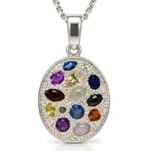 Silver Multi Color Gemstone Pendant TJ-PP-0007 - 925 Sterling Silver - Ridhi Studio