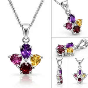 Artisan Multi Gemstone Pendant TJ-PP-0021 - Handcrafted Jewelry Sri Lanka