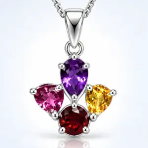 Multi-Color Stone Silver Pendant TJ-PP-0021 - 925 Sterling Silver - Ridhi Studio