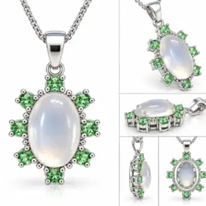 Two Stone Peridot Moonstone Pendant TJ-PP-0001 - Silver Jewelry Sri Lanka