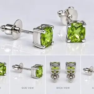 Natural Green Peridot Silver Studs TJ-EP-0033 - Silver Jewelry Sri Lanka
