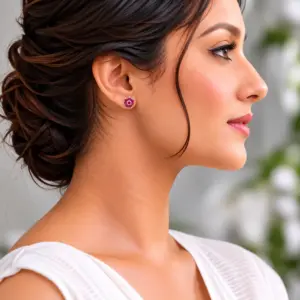 Pink Stone Stud Earrings TJ-EP-0050 Detail View - 925 Silver - Ridhi LK