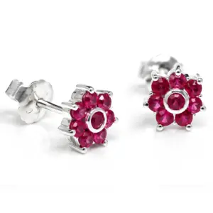 Silver Pink Stone Stud Earrings TJ-EP-0050 - 925 Sterling Silver - Ridhi Studio
