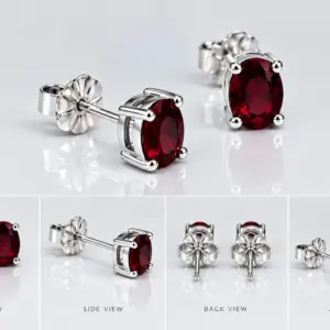 Natural Red Garnet Silver Studs TJ-EP-0029 - Handcrafted Silver Jewelry Sri Lanka