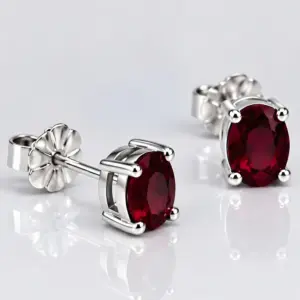 Silver Garnet Solitaire Stud Earrings TJ-EP-0029 - 925 Sterling Silver - Ridhi Studio