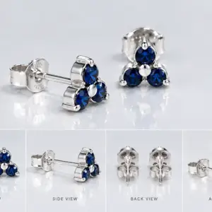 Three Blue Stone Cluster Earrings TJ-EP-0020 - Silver Jewelry Sri Lanka