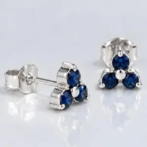 Silver Three Blue Stone Stud Earrings TJ-EP-0020 - 925 Silver - Ridhi Design Studio
