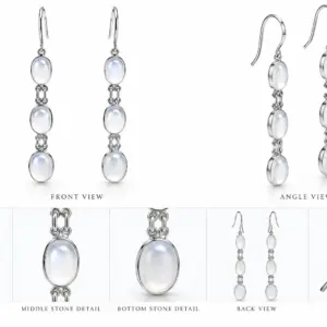 Three Stone Moonstone Drop Earrings TJ-EP-0005 - Silver Jewelry Sri Lanka